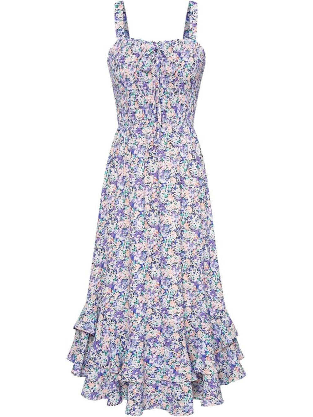 Women's Purple Floral Square Neck Strapped A LINE Floral Boho Long Maxi Dress